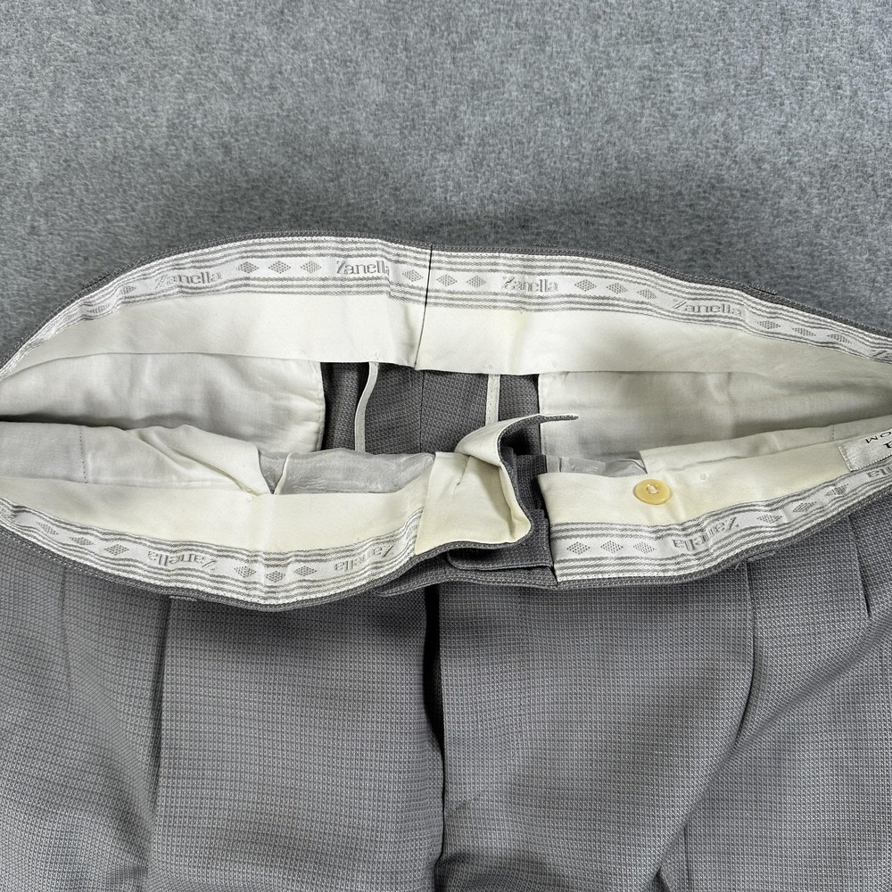 Zanella Austin Dress Pants Mens 35x28 Gray Check Pleated Cuffed Made In Italy - Picture 5 of 12